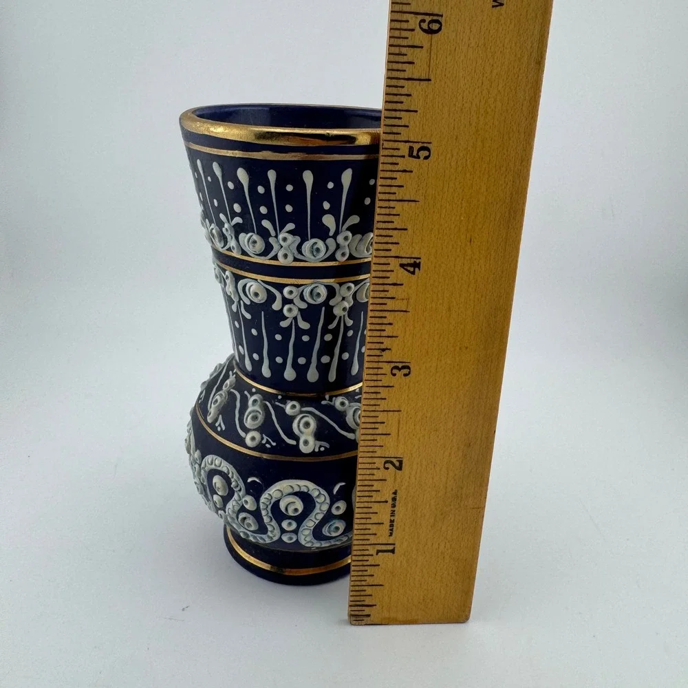 Lucas Vase Small Cobalt Blue Excellent‎ Handmade 24K Gold Greece Relief Decor